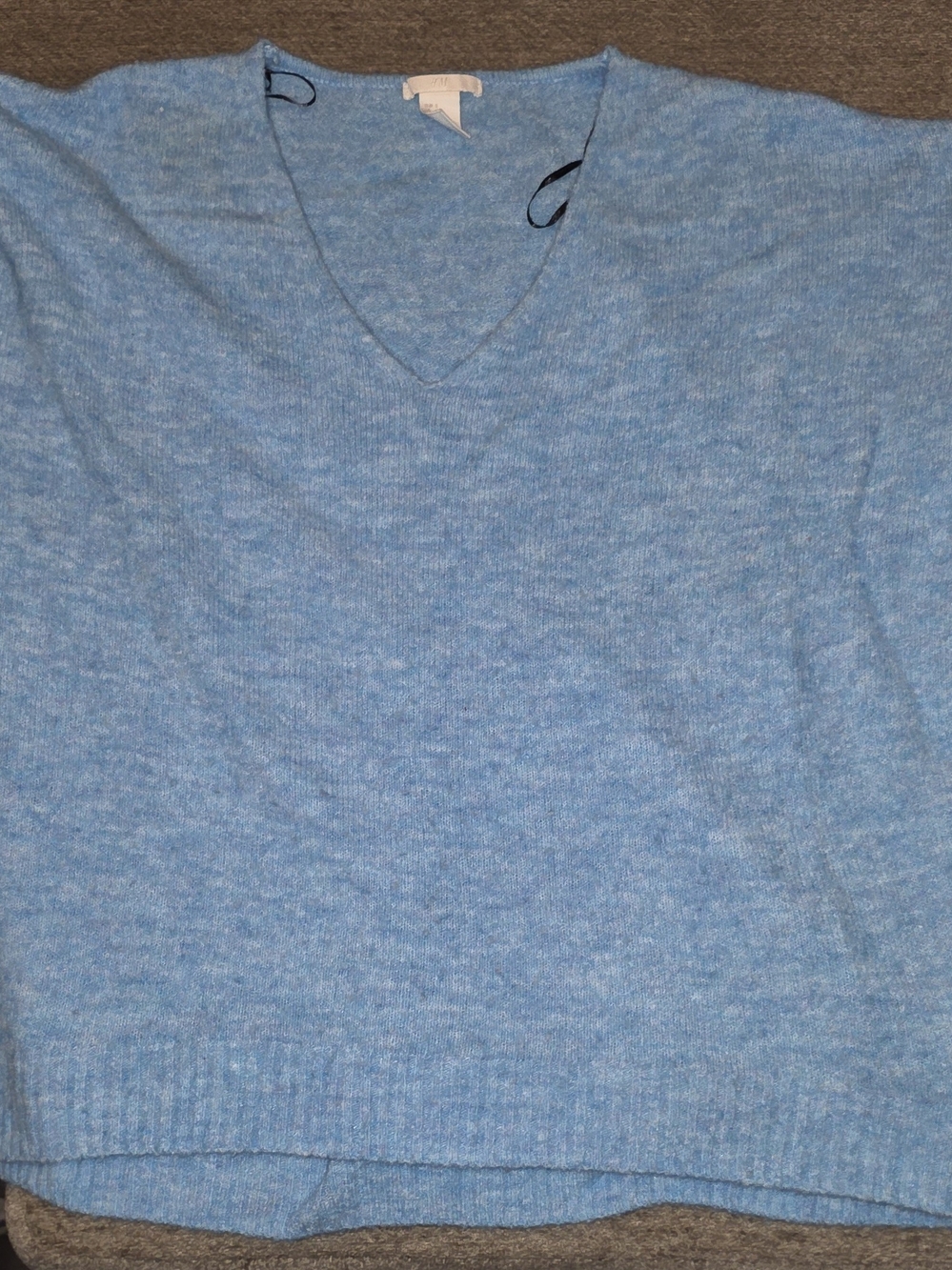 H&M Sky Blue Melange Knit V-Neck Sweater Small